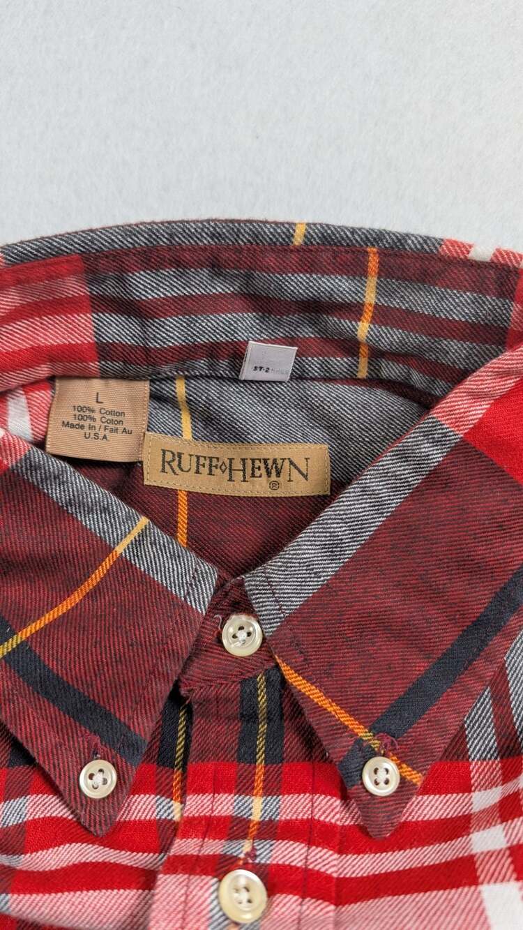 Ruff Hewn Red and Gray Plaid Long Sleeve Button-Up Shirt - Picture 2 of 6